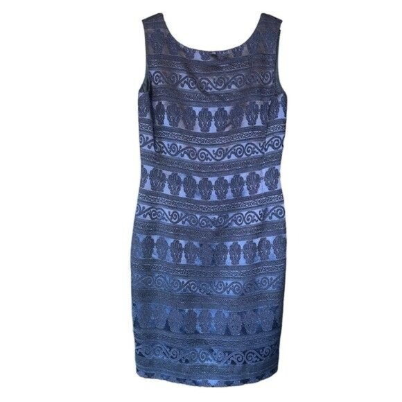 Vintage Denise Hajjar Boston Blue Jacquard Sleeveless Sheath Dress Size 6 - Picture 1 of 7